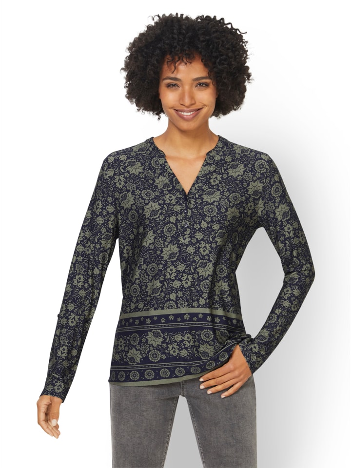 Druck-Shirt in khaki-marine-bedruckt