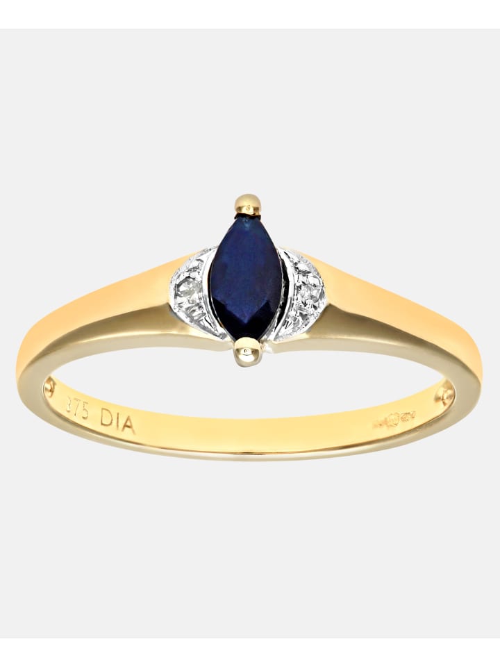 Ring aus 375 Gelbgold mit Diamant mit Saphir