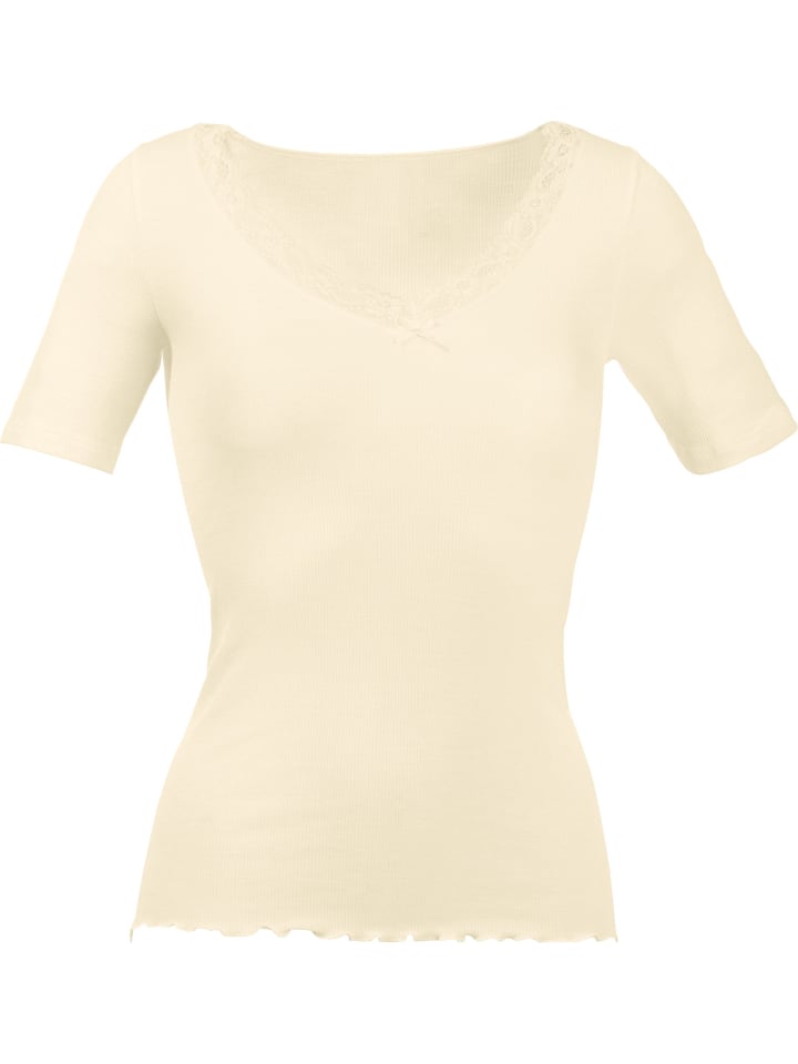 Seide, Spitze, Wolle, Feinripp Unterhemd, 1/2-Arm in creme