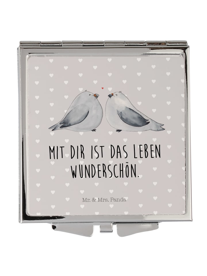 Taschenspiegel Turteltauben Liebe mit Spruch in Grau Pastell