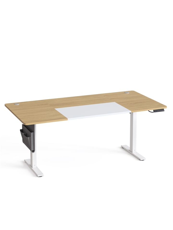 Schreibtisch Balok in Natureichenfarben-Weiß - (B)180 x (H)(72-120) x (T)80 cm