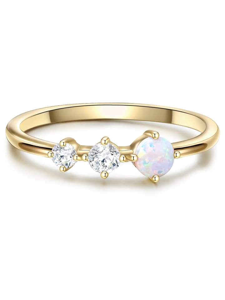 Ring aus Sterling Silber mit Zirkonia und Opal in gelbgold
