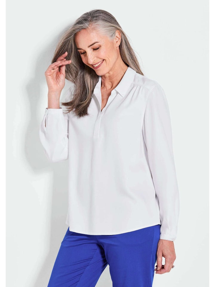 Kurzgröße:  Elegante Viskosebluse mit Hemdkragen in weiß