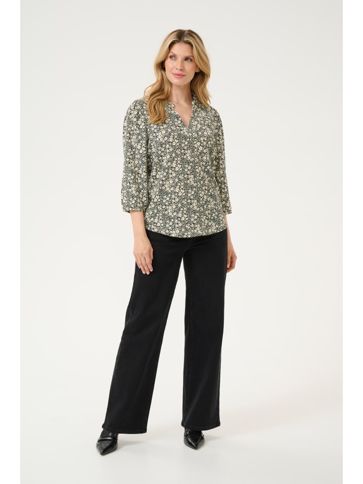 Langarm-Bluse KAkatrine Regular fit in Black/White Flower Print