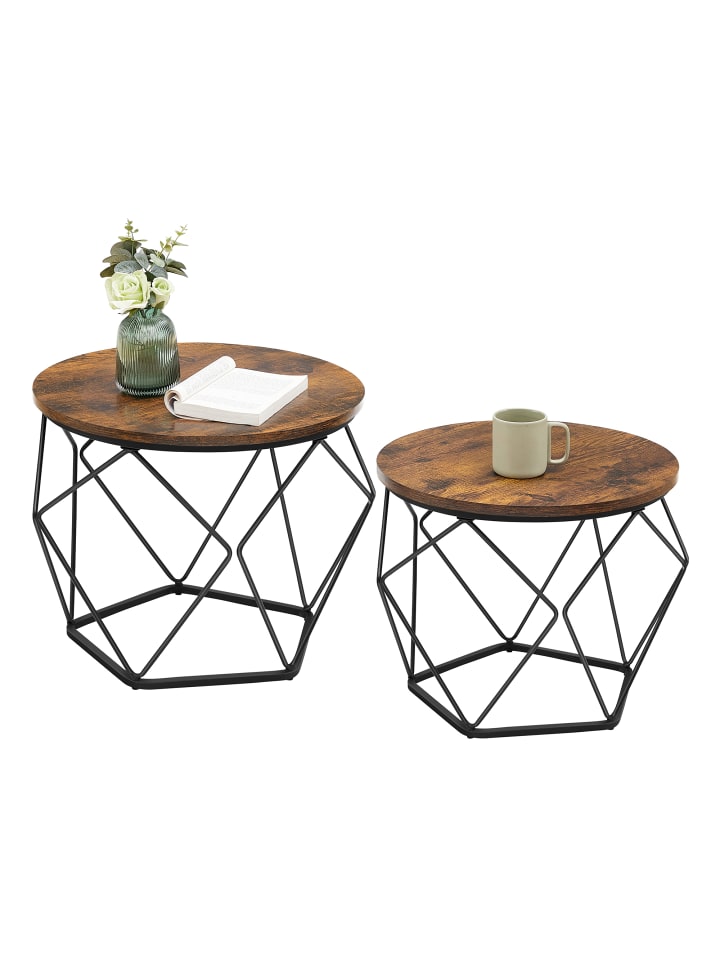 2er-Set:Couchtisch rund Island in Braun-Schwarz - (B)60 x (H)45 x (T)60 cm
