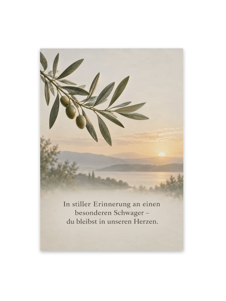 Trauerkarte Olivenzweig würdig Design mit Spruch in Weiß