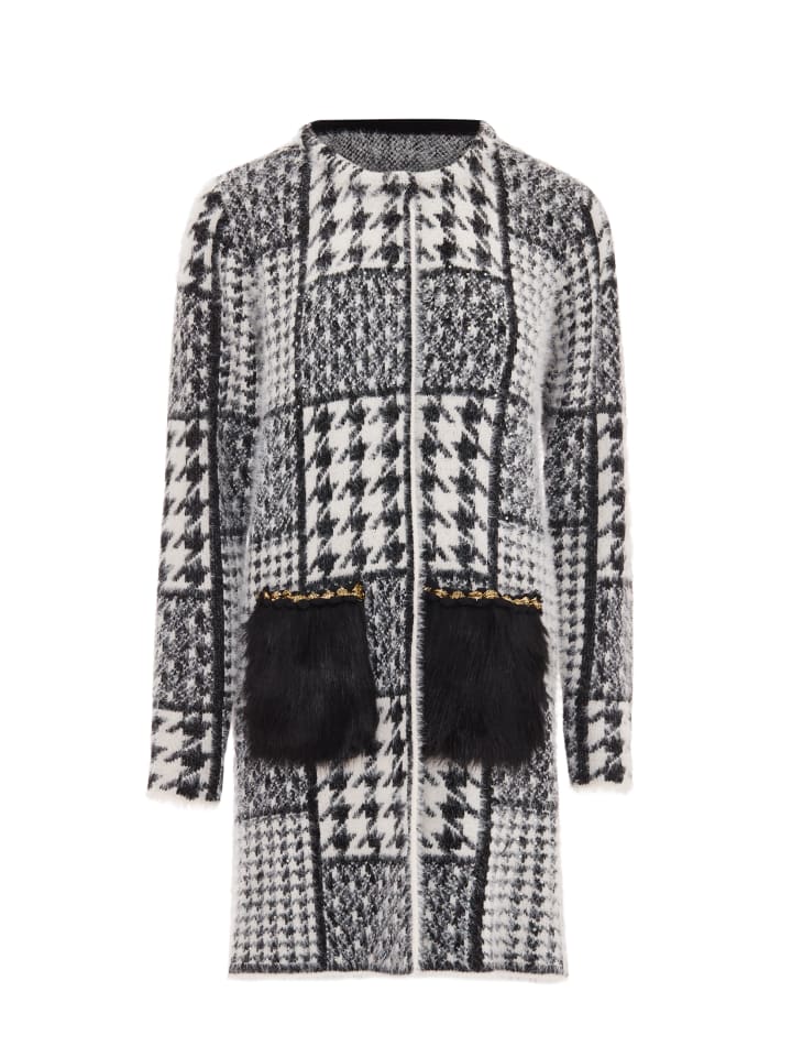 Damen Strickjacke in Wollweiss Schwarz