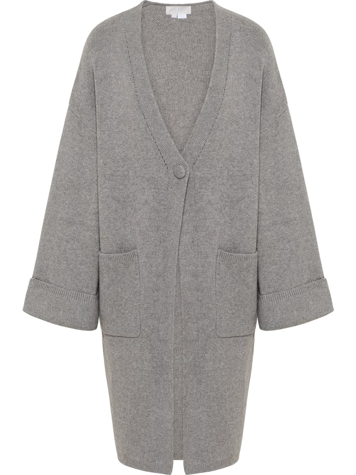 Damen Offener Strick Cardigan in Grau Melange