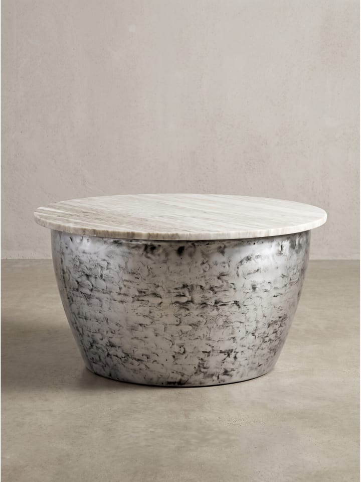 Couchtisch indischer Marmor, handgefertigt, Modern in Beige-Silber
