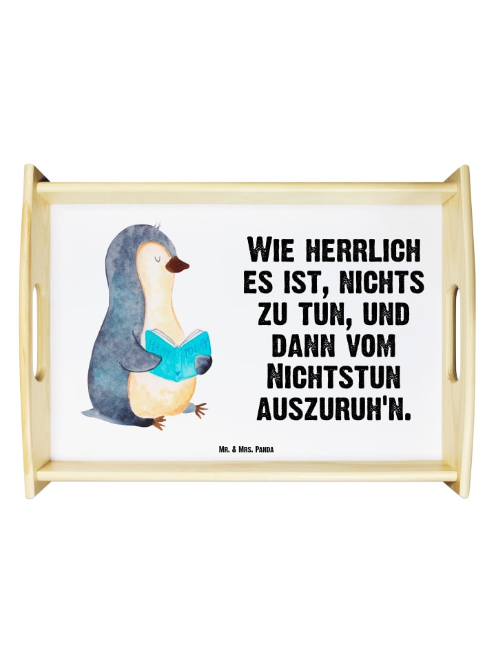 Servier Tablett Pinguin Buch mit Spruch in Weiß