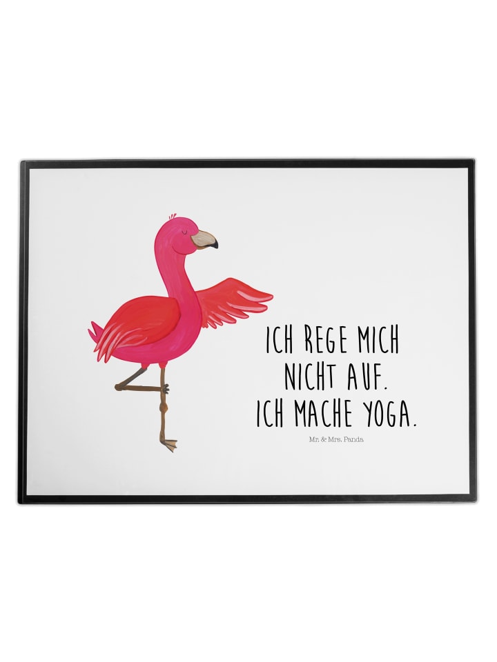 Schreibtischunterlage Flamingo Yoga mit Spruch in Weiß