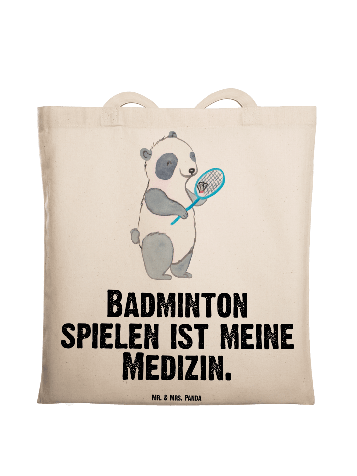 Tragetasche Panda Badminton mit Spruch in Creme