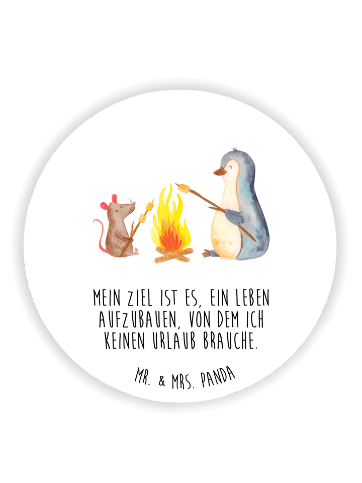 Magnet Pinguin Lagerfeuer mit Spruch in Weiß