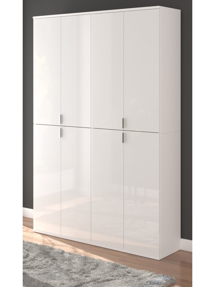 Schuhschrank weiß Hochglanz 122 cm, Garderobe mit 18 Fächern, Garderobenmöbel