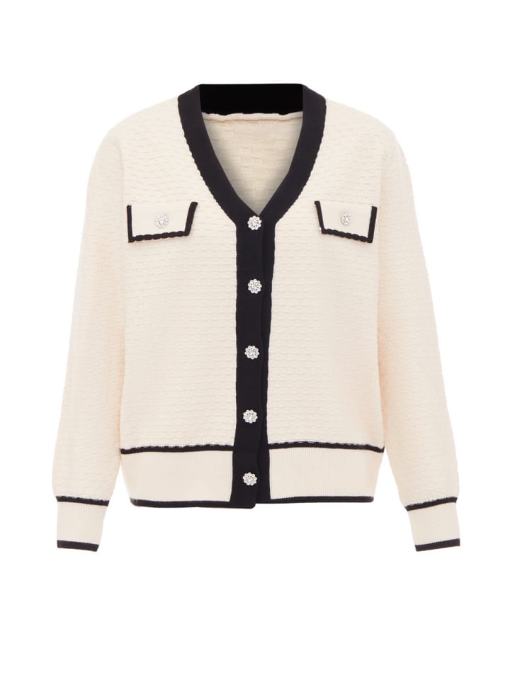 Damen Strickjacke in Wollweiss Schwarz