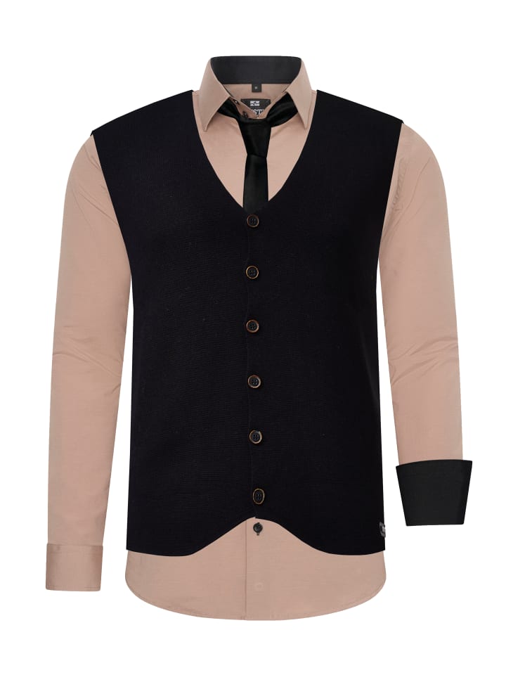 Hemd mit Weste und Krawatte in Beige