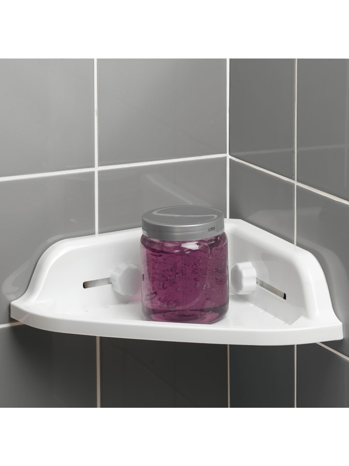 Eckregal für die Dusche, Montage mit Saugnäpfen in Weiß, 25 x 25 cm