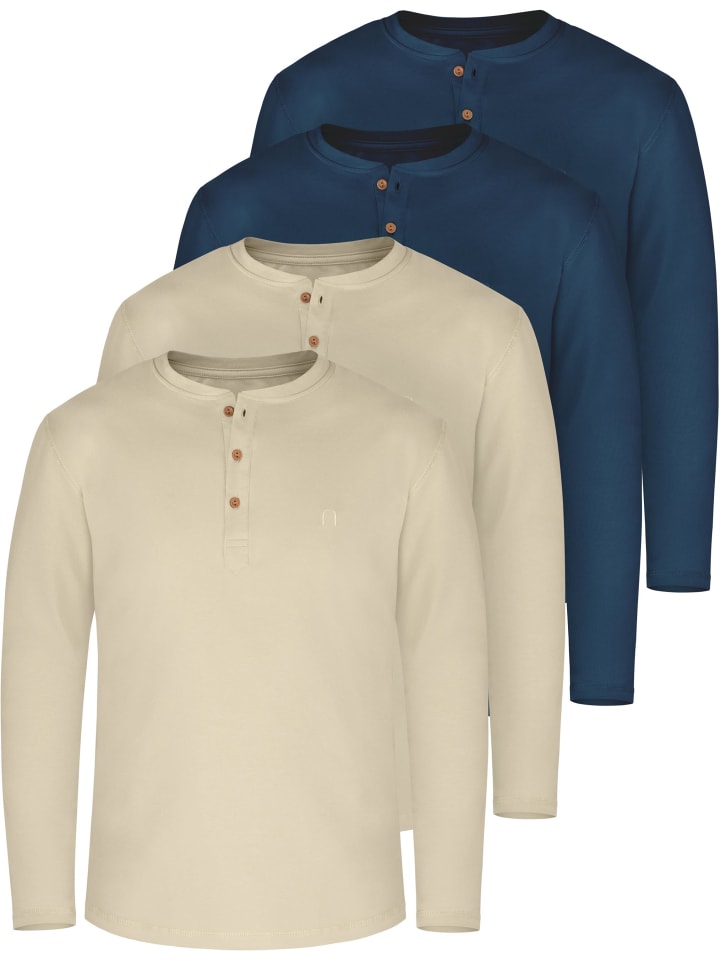 4x Herren Langarmshirts Neuville in Beige/Beige/Marine/Marine