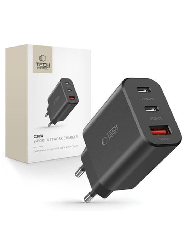 Tech Protect NC30W NetzwerkLadegerät 2x USB-C PD 30 W USB-A