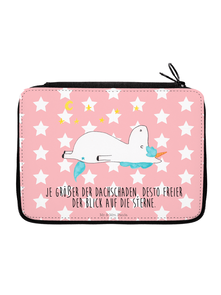 Federmäppchen Einhorn Sternenhimmel mit Spruch in Rot Pastell
