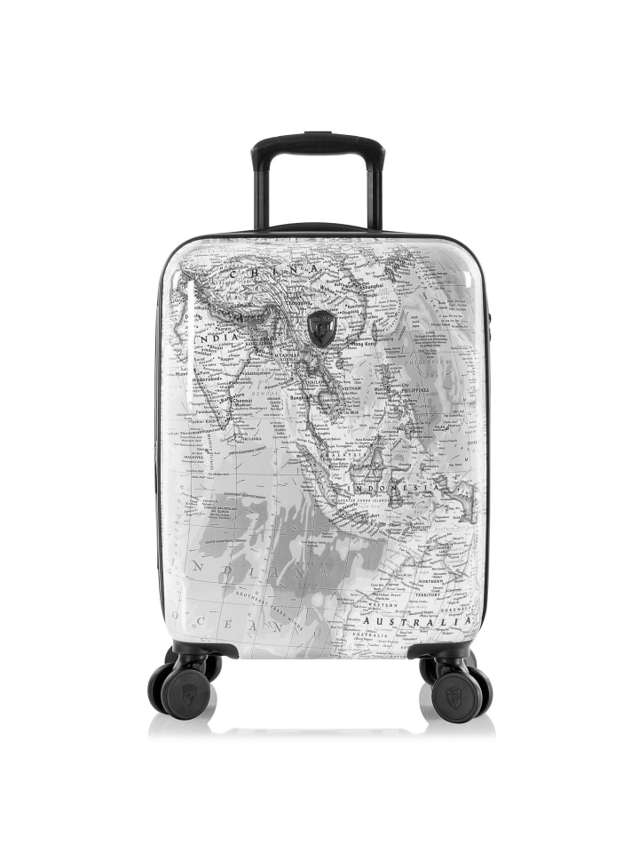 Black Camo 4 Rollen Kabinentrolley S 53 cm mit Dehnfalte black-white world map