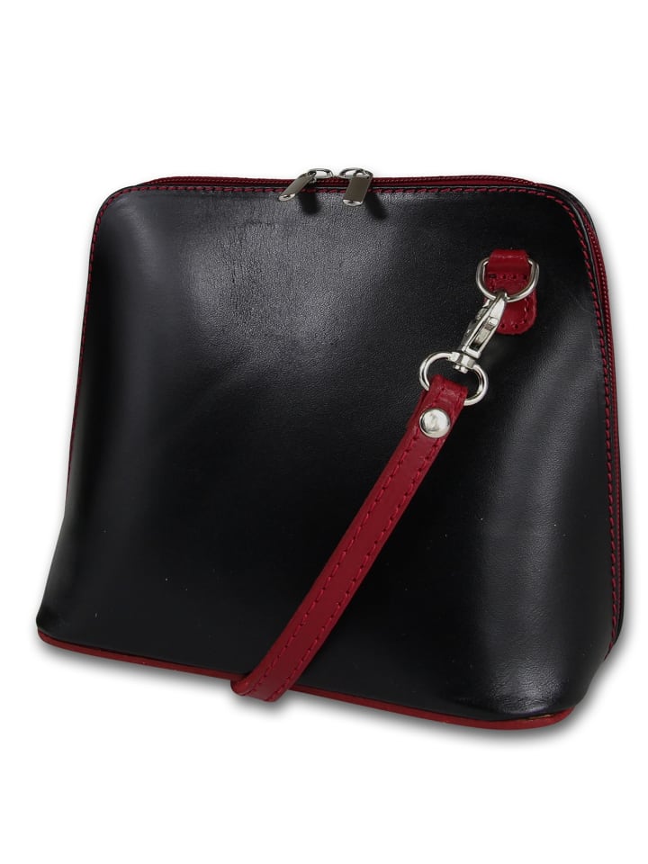 Leder Umhängetasche, Schultertasche Toscanto Tasche schwarz, rot ca. 17cm