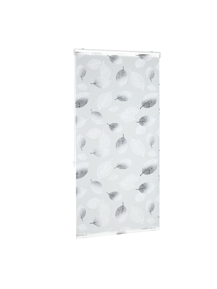 Duschrollo Blatt in Schwarz/Weiß - (B)80 x (H)240 cm
