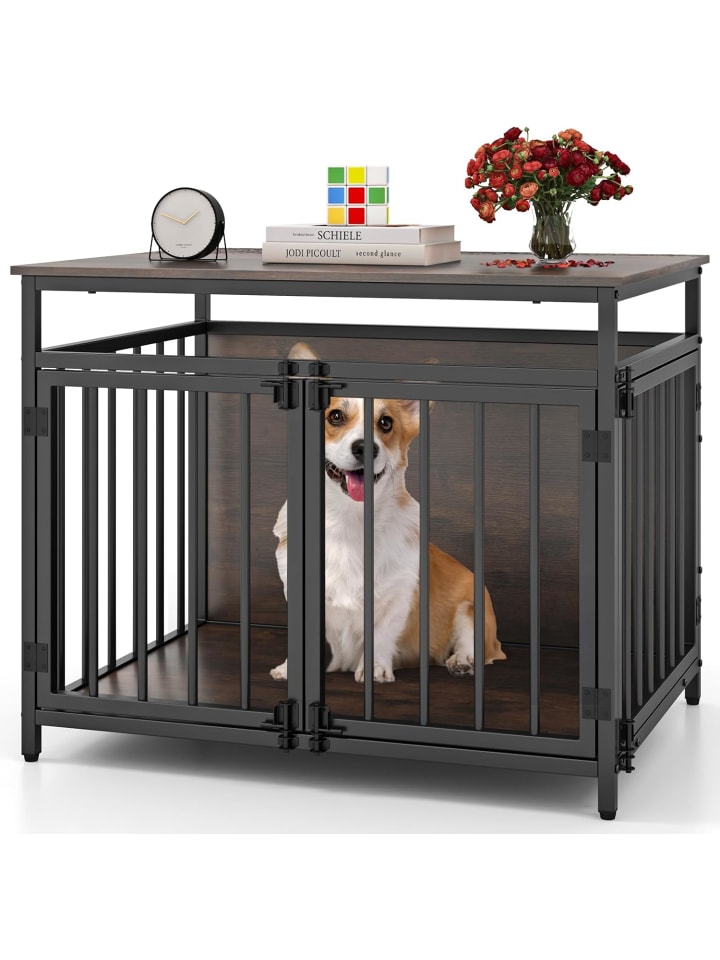 Hundekäfig aus Holz & Metall 80 x 60 x 64 cm in Braun
