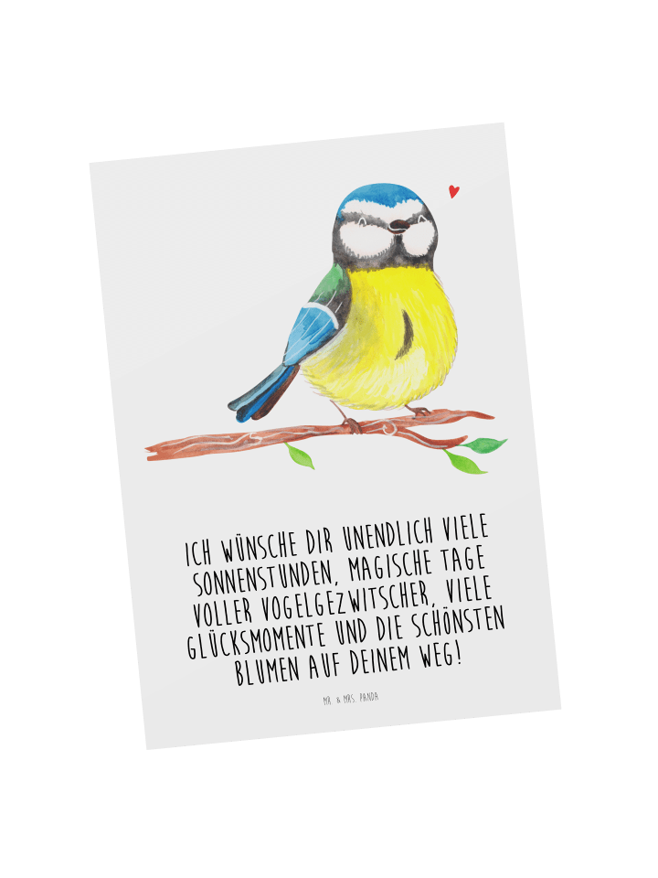 Postkarte Vogel Blaumeise mit Spruch in Weiß