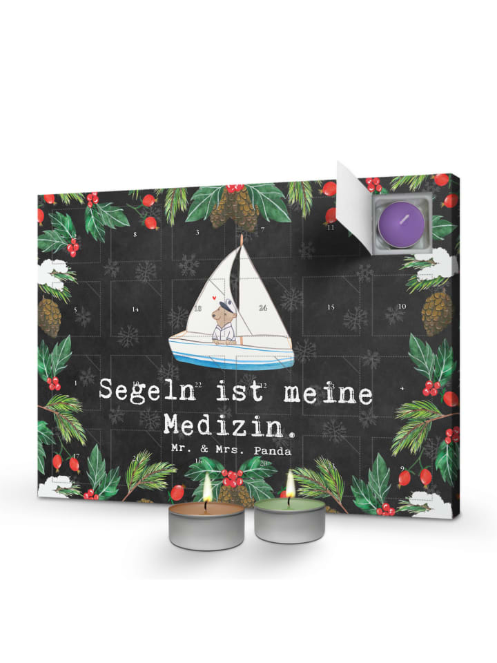 Adventskalender Bär Segeln mit Spruch in Kreidetafel