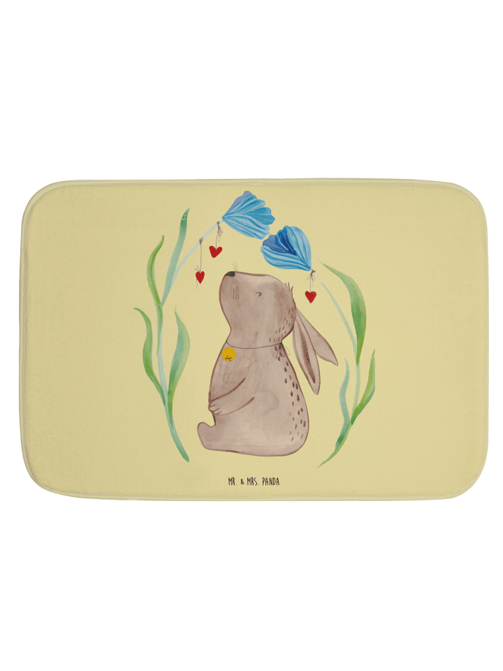 Badematte Hase Blume ohne Spruch in Gelb Pastell