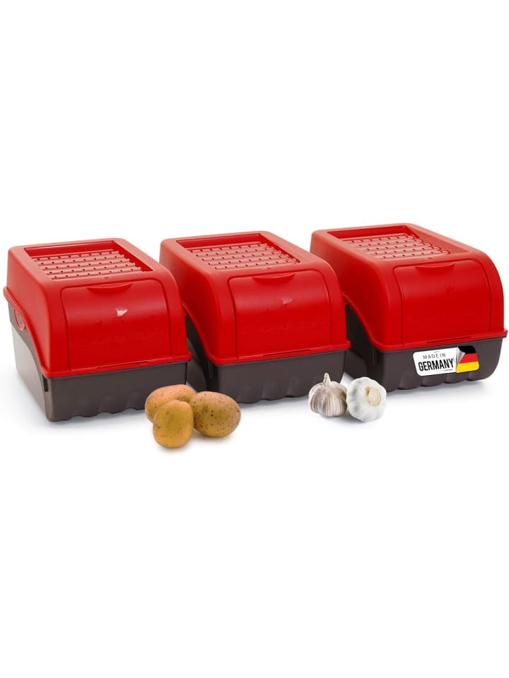 Kartoffel Aufbewahrungsbox | 3x mittel 5L | ROT | Kartoffelbox | Gemüs in Rot
