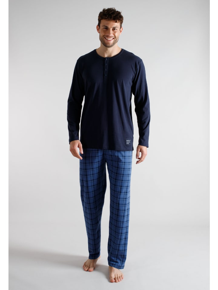 Pyjama Denver in blau-mittel-Karo