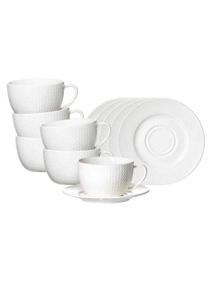6er Set Cappuccinotassen mit Untertassen Saphir in Weiß 320 ml