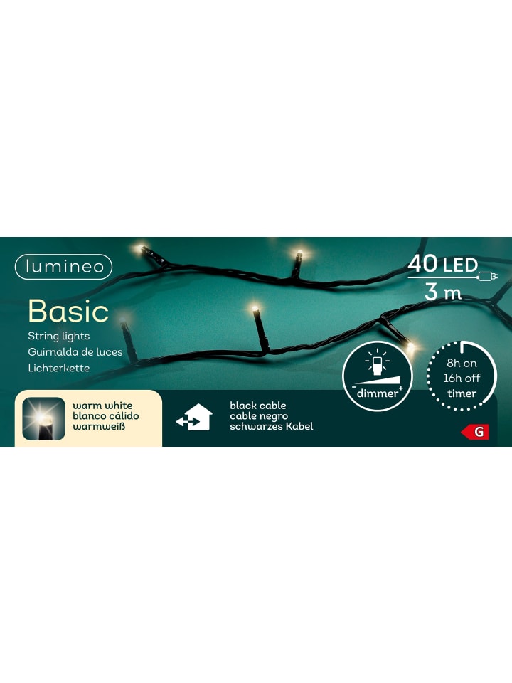 Lichterkette BASIC 40 LED 3 m, schwarzes Kabel in warm weiß