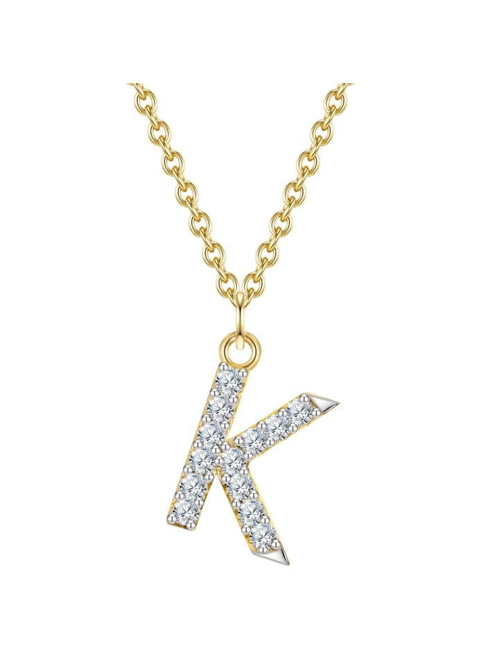 Halskette Buchstabe K aus Sterling Silber mit Zirkonia in gelbgold