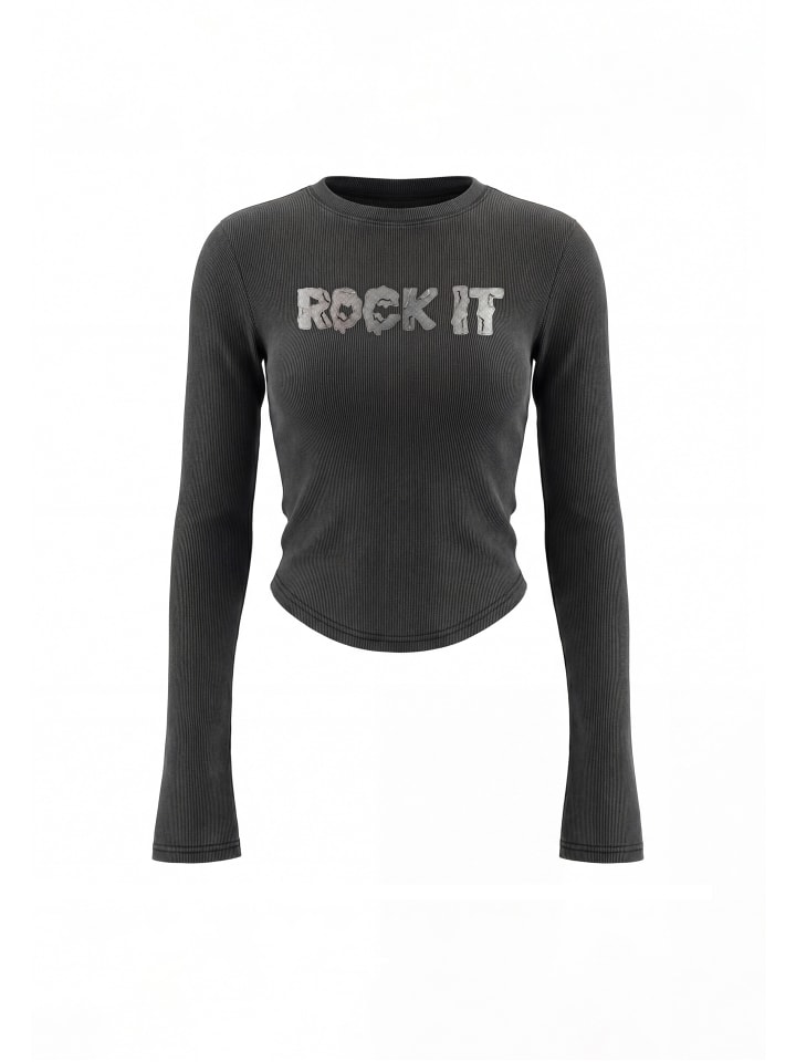 Women Longsleeve in Grey Stone Wash