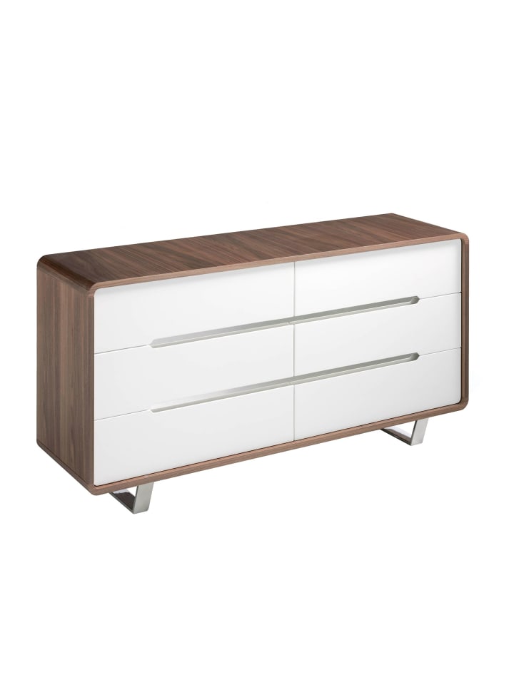 Kommode 7106 in Walnuss / Weiß / Stahl – (B)140 x (H)70 x (T)39 cm
