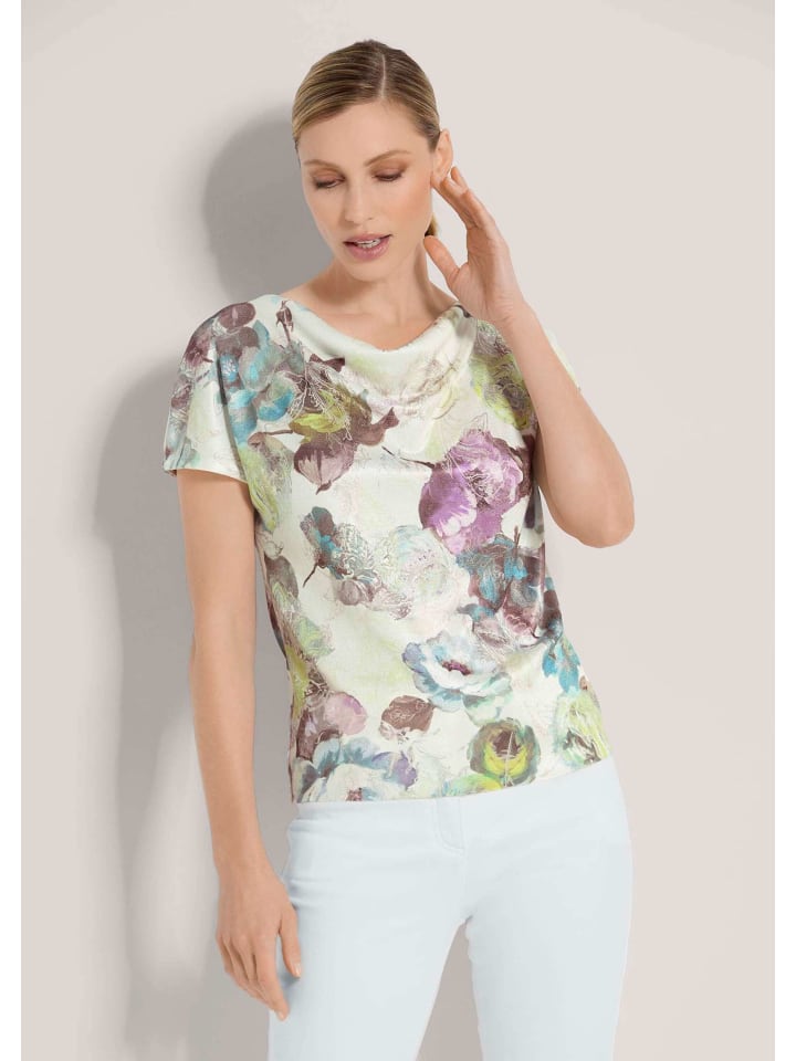 Modisches Strickshirt im Allover-Print in wollweiß / helltürkis / multicolor