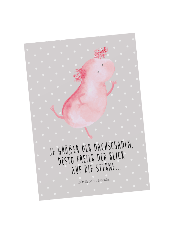 Grußkarte Axolotl Tanzen mit Spruch in Grau Pastell