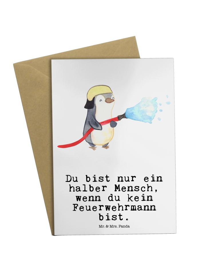 Grußkarte Feuerwehrmann Herz mit Spruch in Weiß