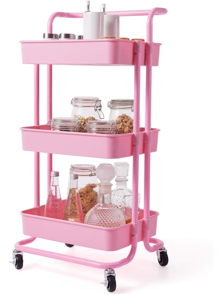 Servierwagen 3 Ebenen in Rosa