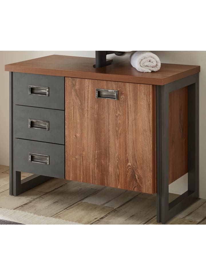 Waschbeckenunterschrank Eiche Stirling, Matera grau, Badmöbel Unterschrank 81 cm