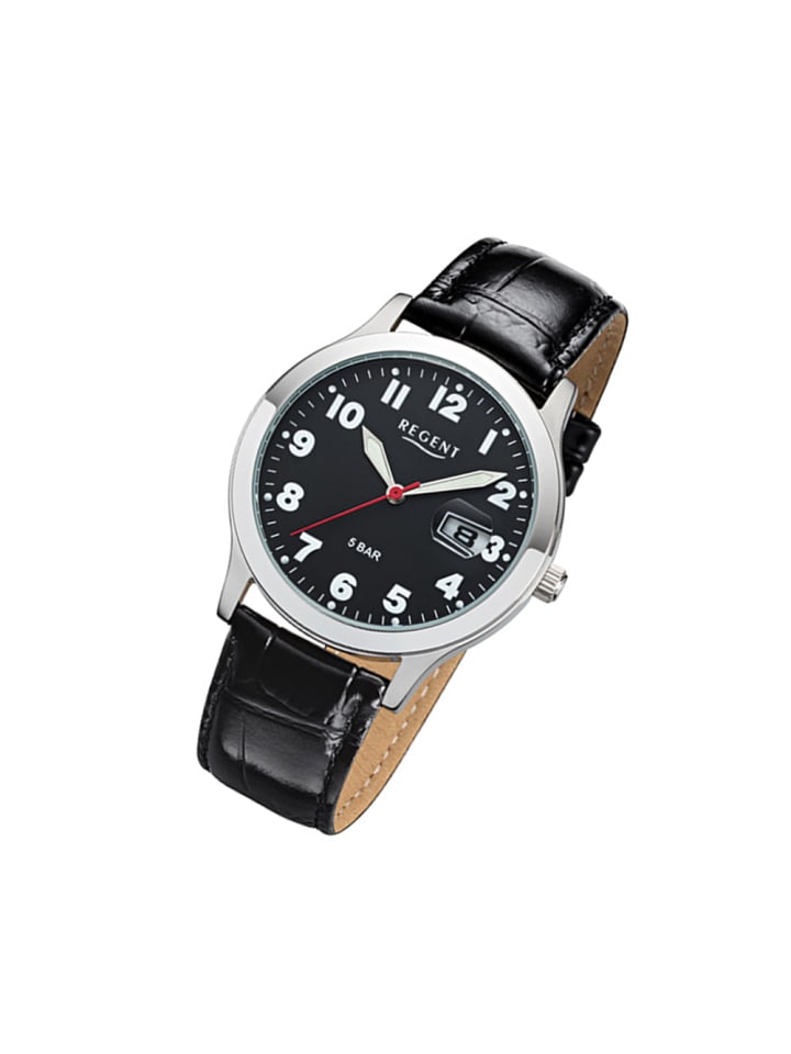 Analog-Armbanduhr Regent Lederarmband schwarz mittel (ca. 39mm)