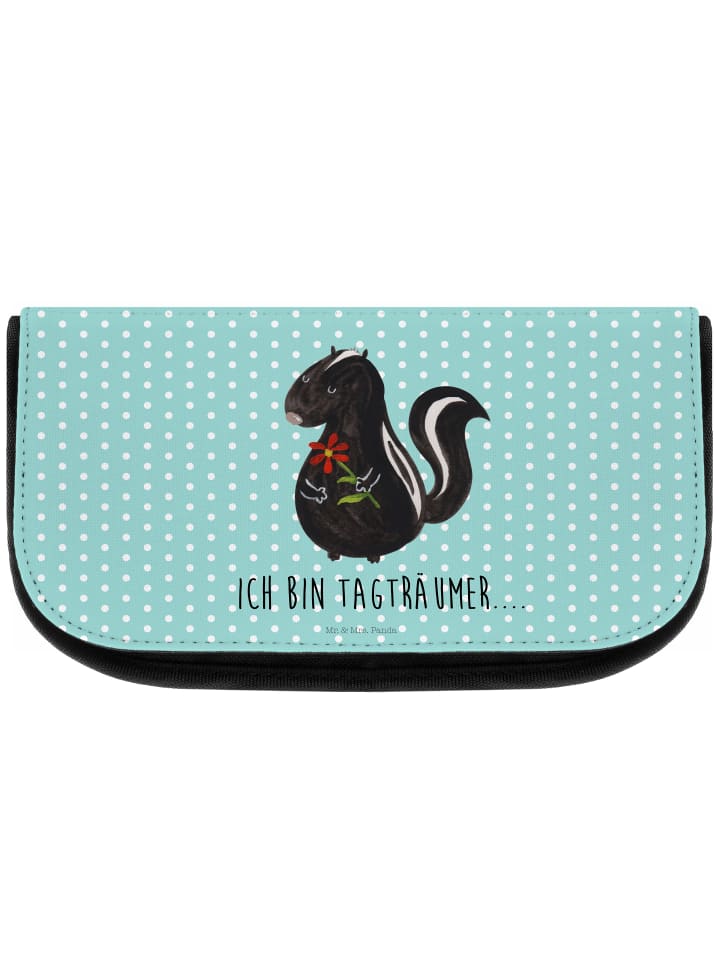 Kosmetiktasche Stinktier Blume mit Spruch in Türkis Pastell