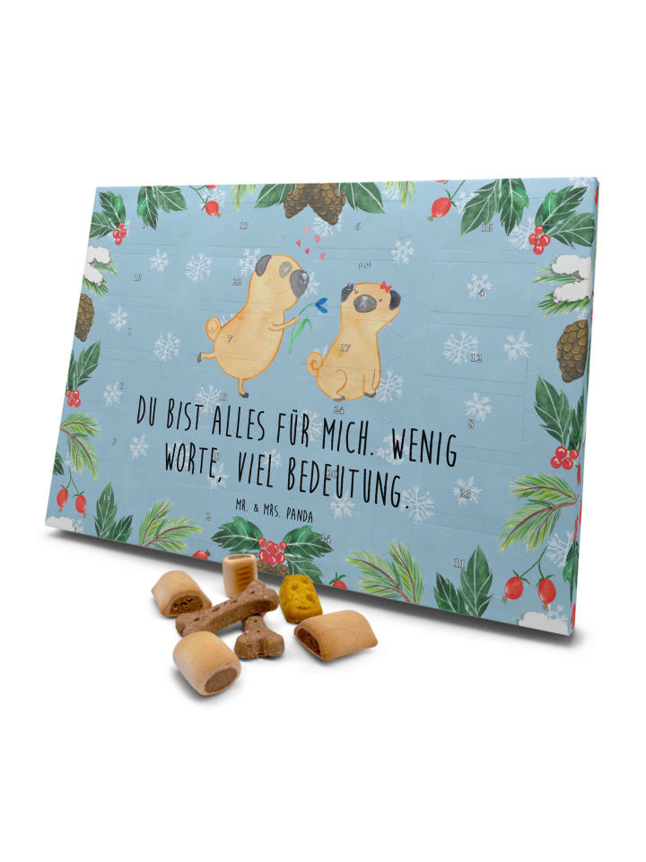 Hunde Adventskalender Mops Verliebt mit Spruch in Eisblau