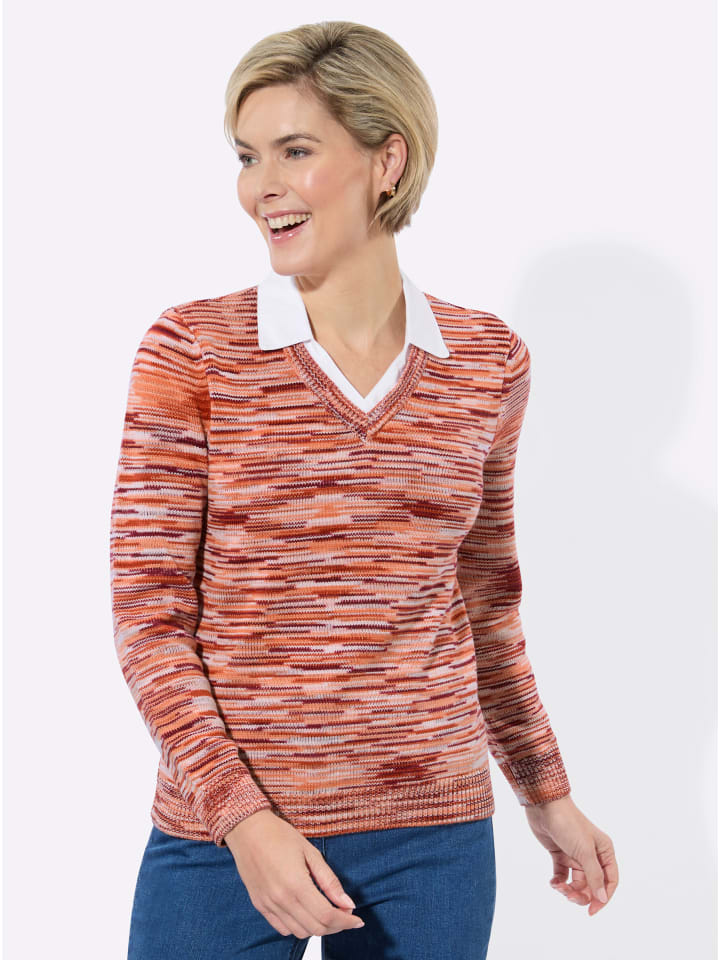 2-in-1-Pullover in puder-dunkelrot-meliert