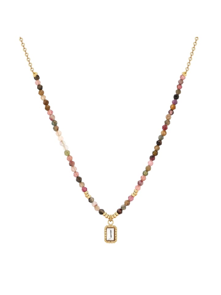 Halskette aus Edelstahl mit Zirkonia und Turmalin in gelbgold