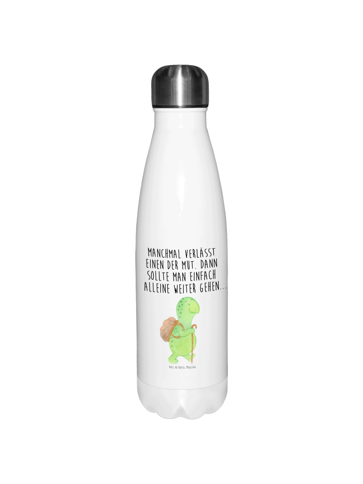 Trinkflasche Schildkröte Wanderer mit Spruch in Weiß