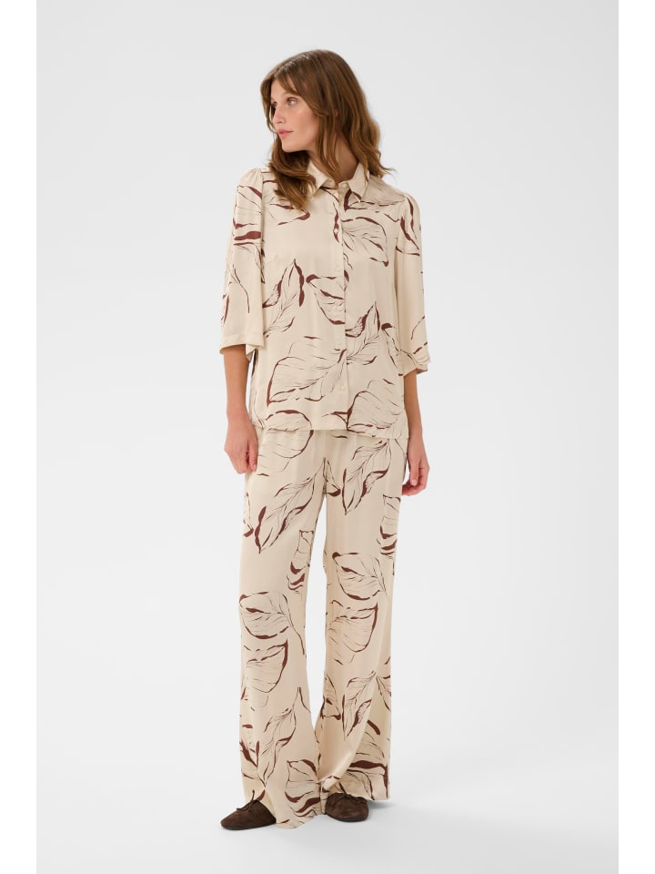 Kurzarmhemd SLClero Gerade Passform in Oatmeal Leave Print
